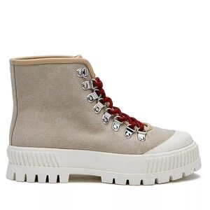 Stylish Beige and White Boots with Red Laces